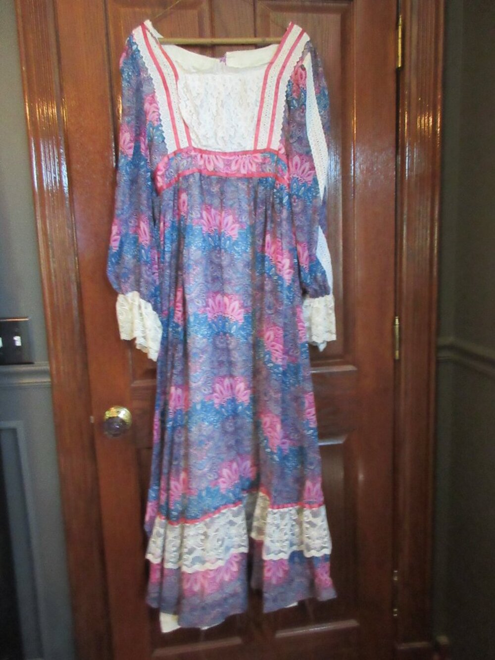 Incredible Detailed 70 repro Maxi Dress like Gunne Sax Custom made M